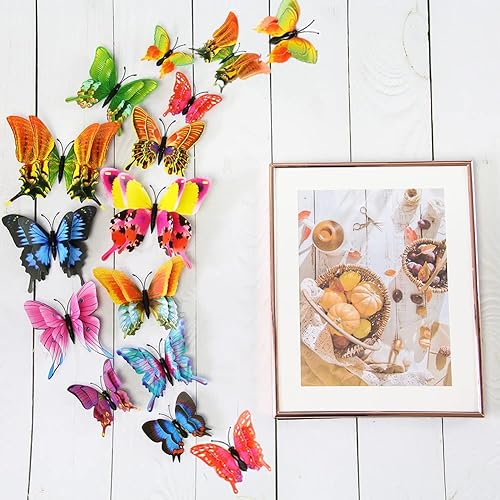 Miniatura 5 de 24 calcomanías de pared de mariposa 3D con mariposas, calcomanías de pared extraíbles, cola de fénix colorida, decoración de mariposa de doble ala
