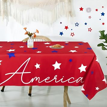 Tieshankao 4th of July Tablecloth Decorations 60x84 Inch - Patriotic American Stars Table Cover for Independence Day Memorial Day Party Decor - Red