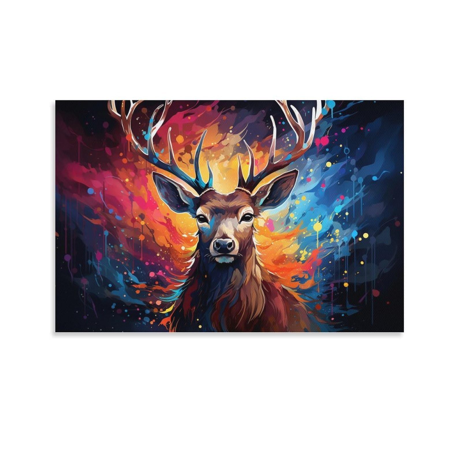 CPLVKWRQJ Bright Magical Colorful Individual Fantasy Deer Head Painting Canvas Wall Hanging - Office Wall Focal Art Fade Resistant Statement Piece Decor 20x30inch(50x75cm)