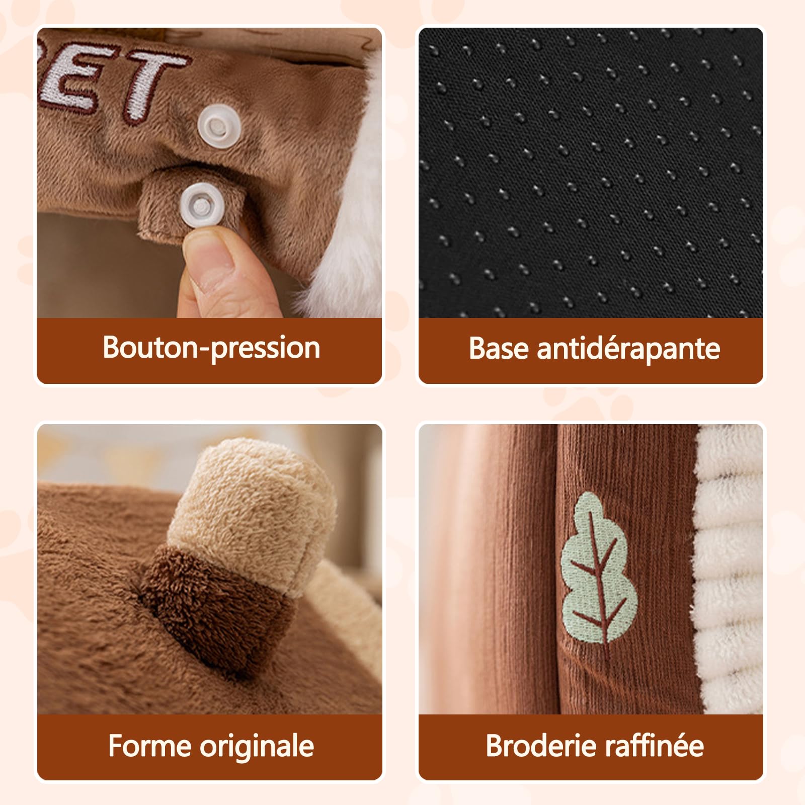 Galatée Maison pour Chat, Niche pour Chat Mignonne avec Cheminée, Niche Douce Et Confortable pour Animaux De Compagnie, Abri Chaud pour Chats, Tente pour Chien avec Coussin Amovible(L, Marron)