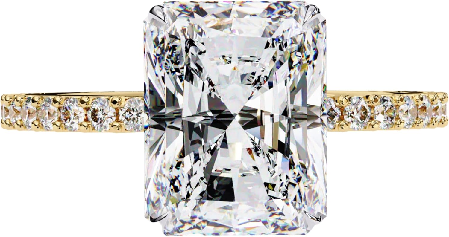 4.00CT Radiant Cut Moissanite With Lab Grown Diamond Engagement Gift Ring, Unique Pave Setting Solid Gold Proposal Ring, Birthday Gift, CVD Radiant Ring