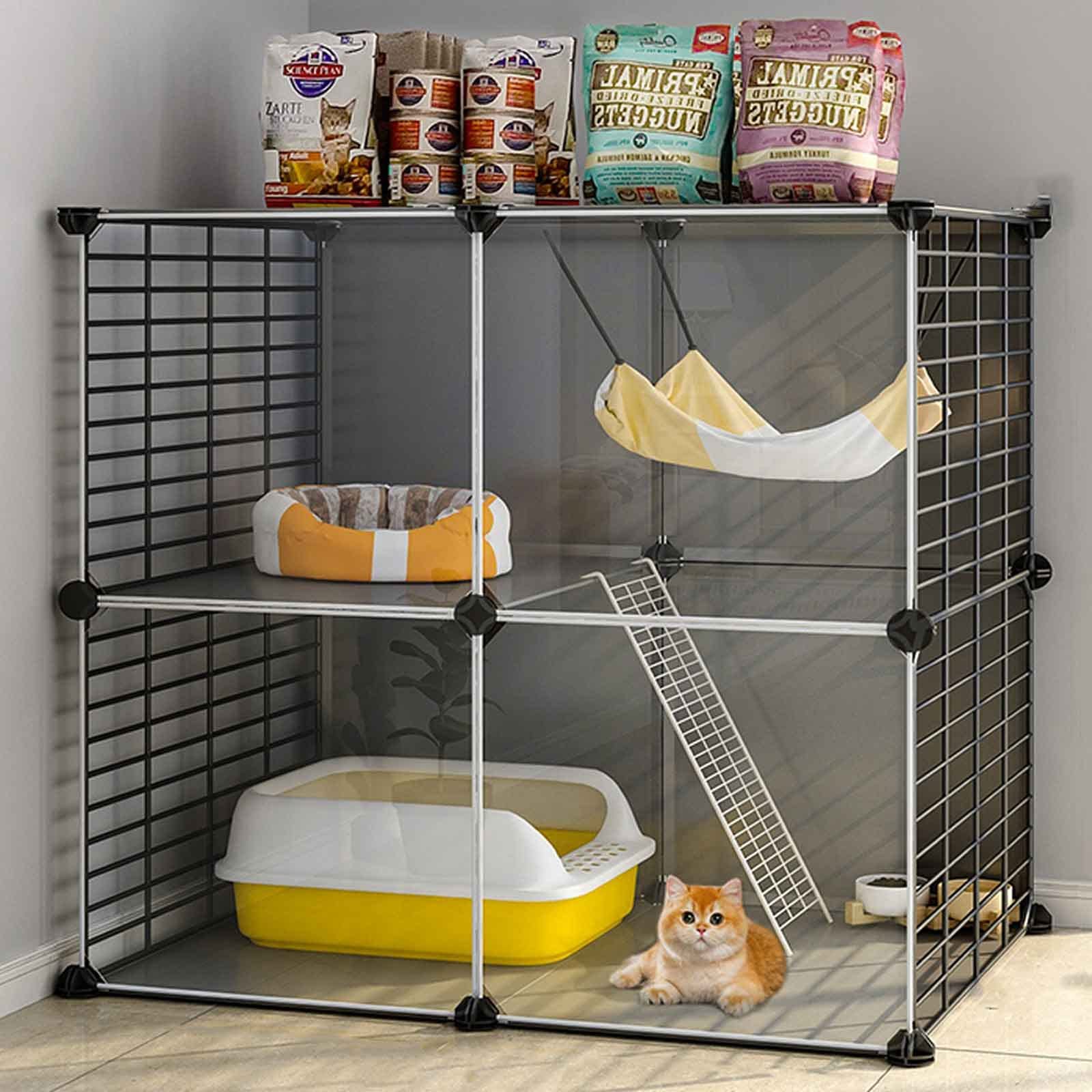 Gabbie per gatti al coperto con tetto, allevamento trasparente panoramico, rimovibile e lavabile, facile da pulire, facile da installare, nero (dimensioni: 107 * 47 * 82 cm) (Onecolor 72 * 47 * 72 c