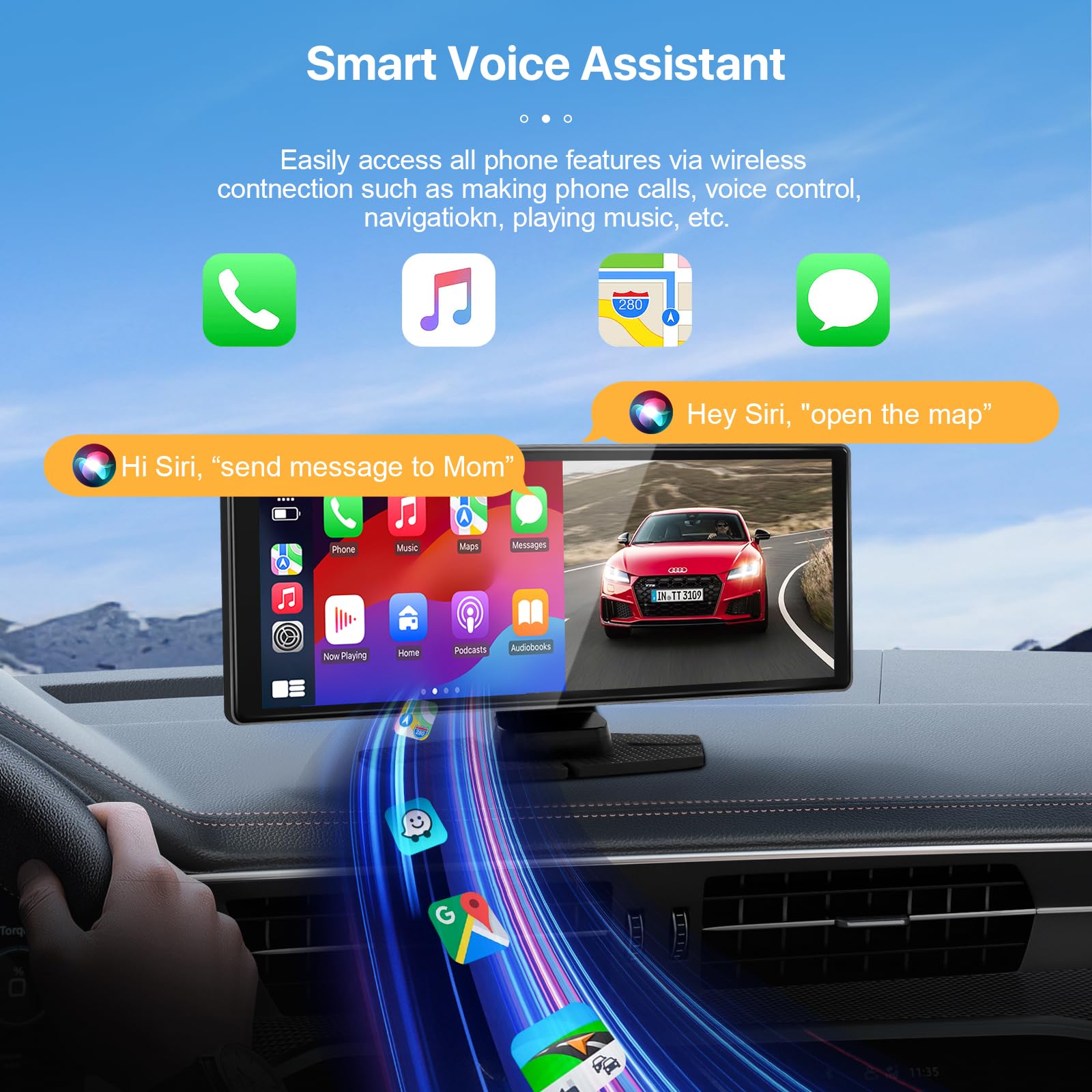 Apple - みー Wireless Apple CarPlay Screen for Car 10.26'' Portable Car