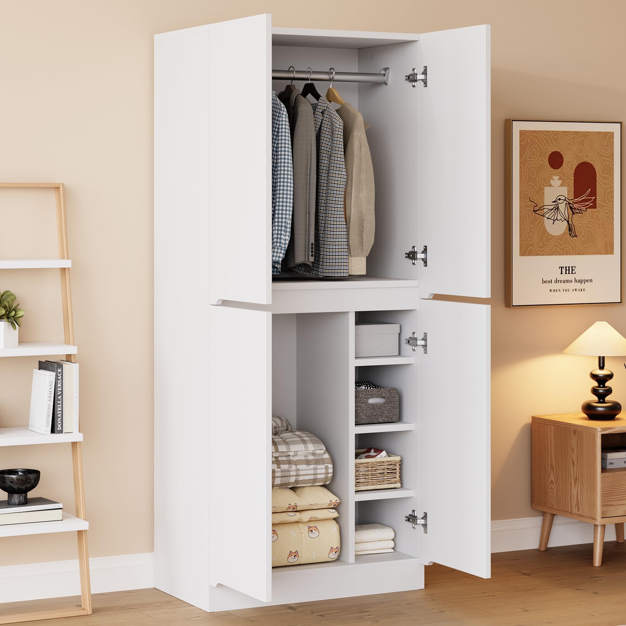 Armadio 70 × 40 × 170 cm, design a doppia porta con piccolo vano portaoggetti, bianco