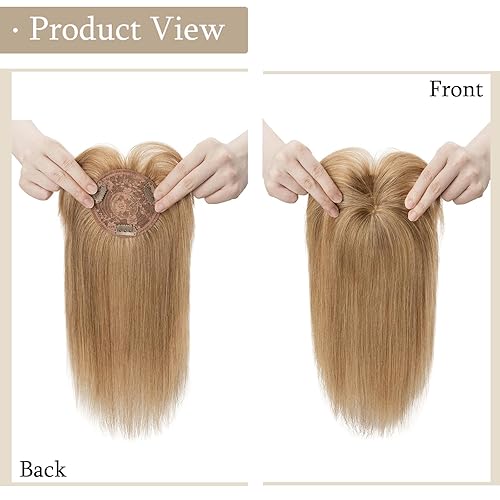 Miniatura 110 de MY-LADY Toppers de cabello humano real para mujer, adornos de cabello humano con flequillo para mujer, 5.1 x 2.7 pulgadas, base de seda para mujeres