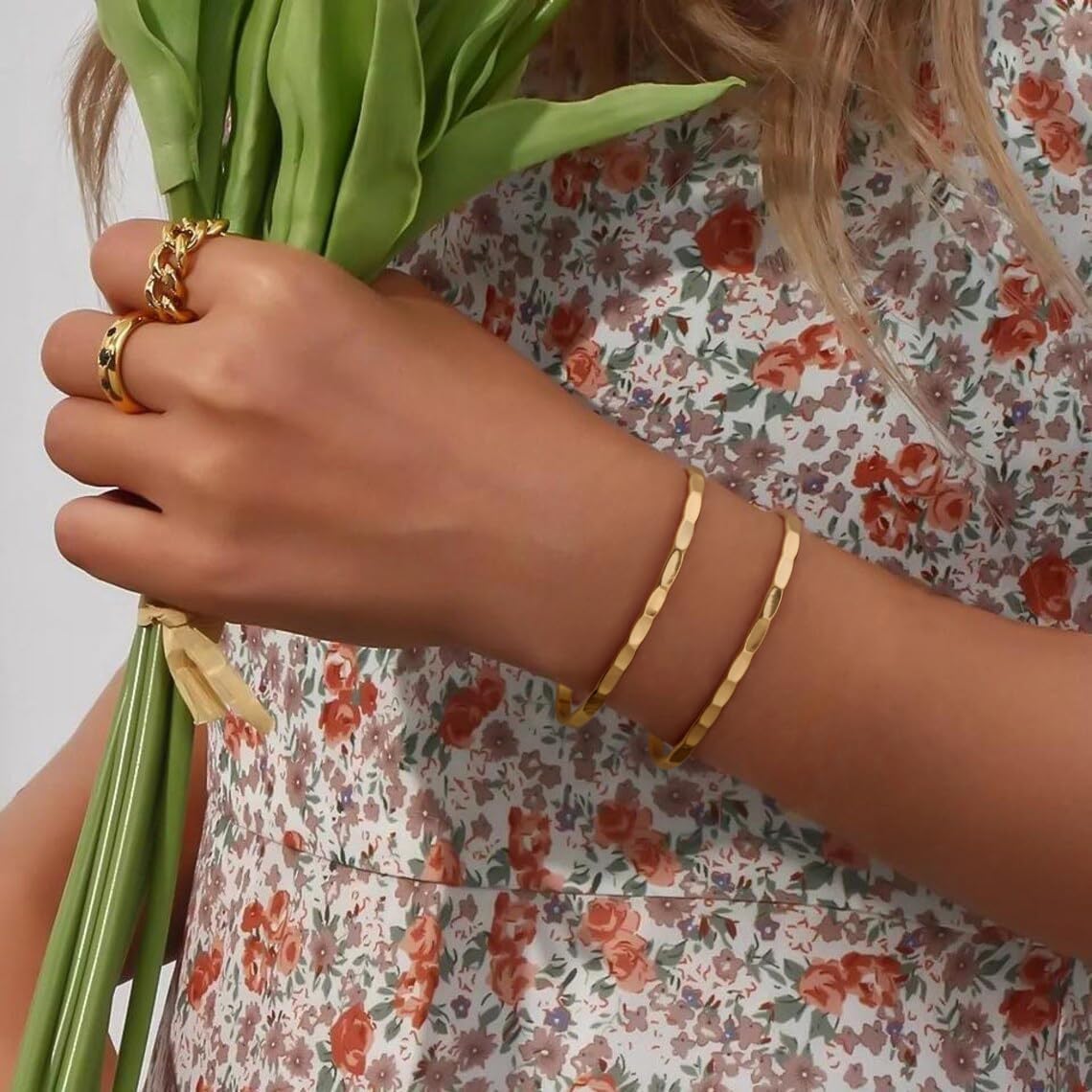 PERNNLA PEARL Dainty Gold Bar Bracelet for Women Simple Delicate Thin Cuff Bangle Hook Bracelet 18K Gold Plated Handmade Minimalist Jewelry - Image 5