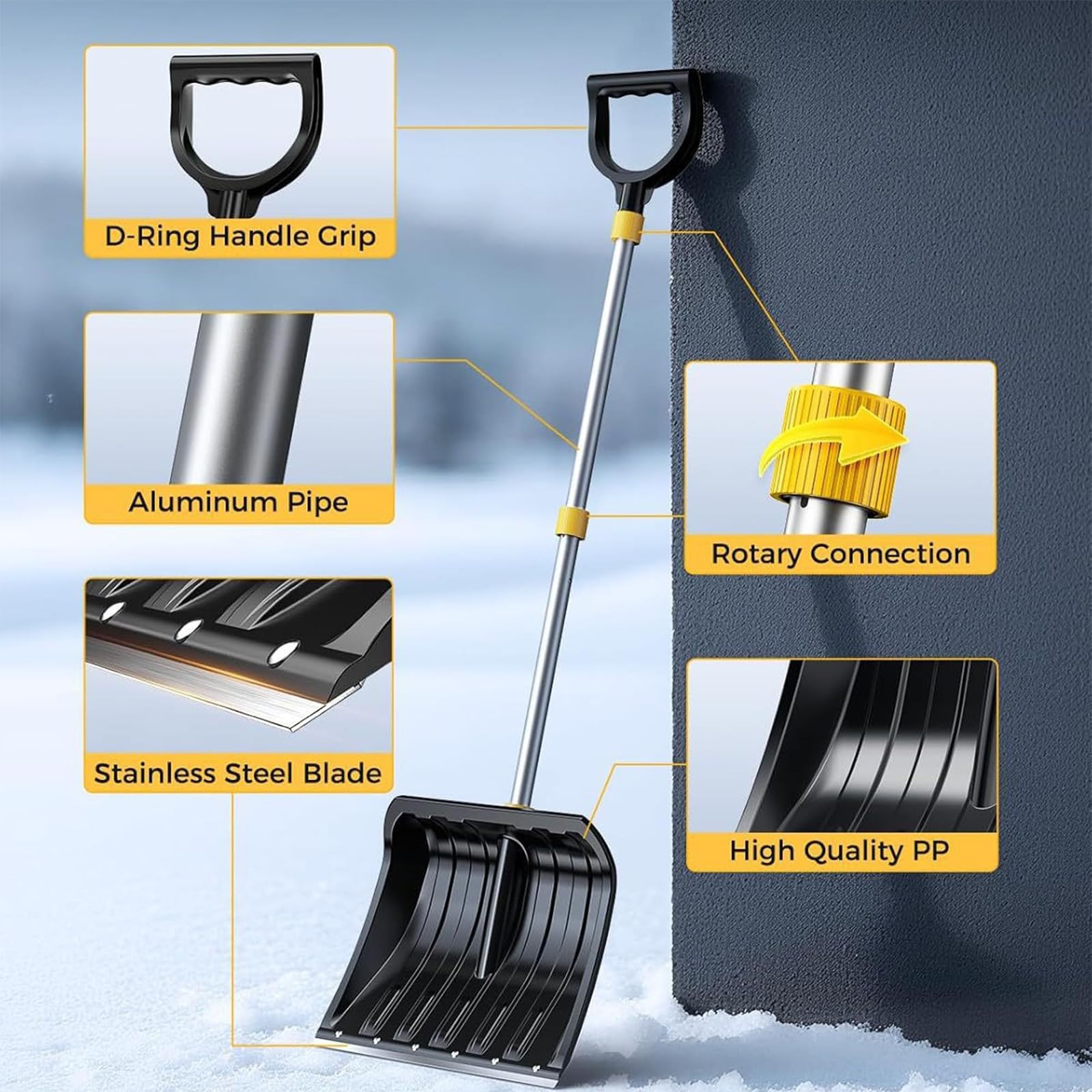 Empujador de nieve ligero desmontable con ideal para escaleras y pala de nieve de viaje