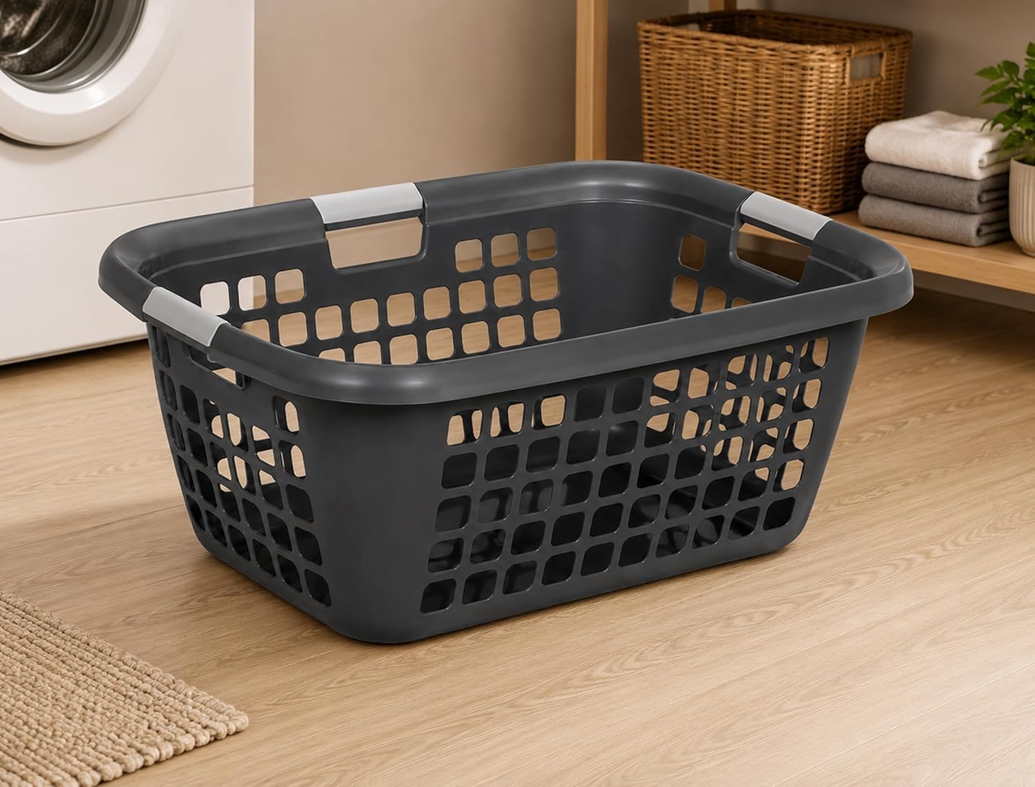 Wäschekorb Wäschewanne Plastik Kunststoff Korb Griffen (Anthrazit) Küche, Haushalt & Wohnen