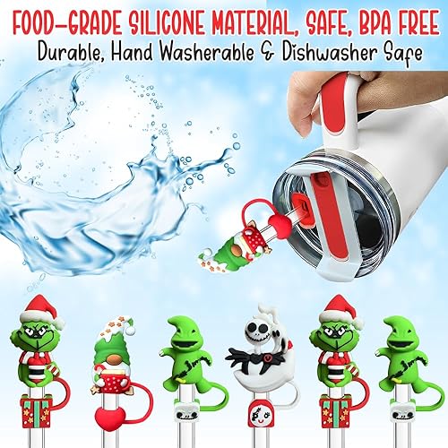 Miniatura 5 de Tapa de popote para Stanley Cup | 4 piezas de popote de silicona compatible con vaso Stanley de 40 onzas con asa | Fundas de popote reutilizables