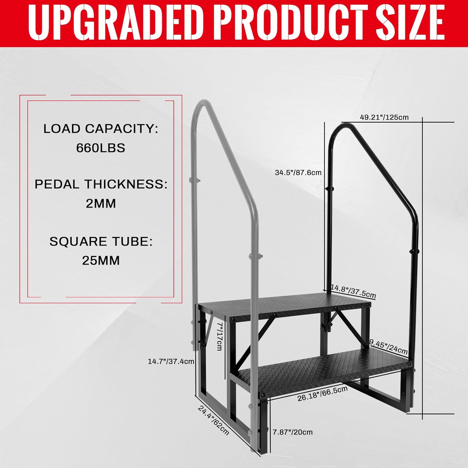 2 Step Stool Ladder, Hot Tub Steps with Anti-Slip Pedals and 2 Handrails, RV Stairs Outdoor, Heavy Duty Ladder for Travel Trailers Camper 5th Wheel RV Mobile Home Porch