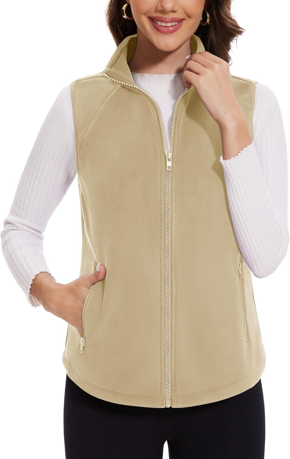 MAGCOMSEN Women's Fleece Vest with Zipper Pockets Zip Up Sleeveless Jackets Lightweight Soft Warm Polar Vest Outerwear - Image 2