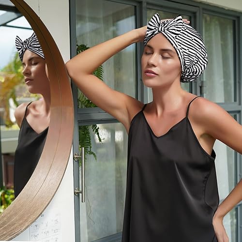 Miniatura 2 de Gorro de ducha para mujer, reutilizable, impermeable, gorra de pelo ajustable para regalos de ducha para mujeres, gorro de ducha para cabello largo,