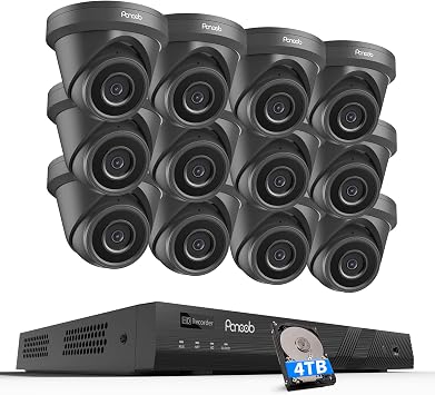 4K PoE 16 Channel Security Camera System with 4TB HDD, PD93A31216-8M | 12x 8MP Wired IP Turret Dome Camera, AI Human Vehicle Detection, Built-in Mic, Remote Access 24-7 Recording, 4K 16CH NVR