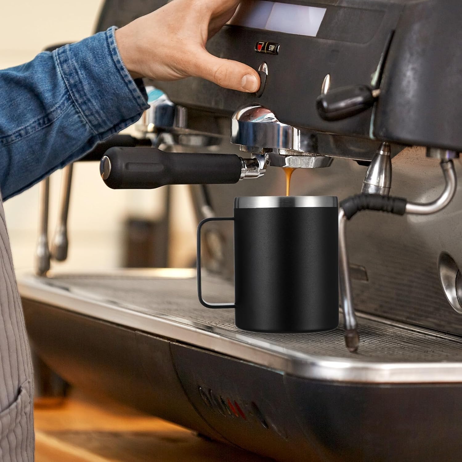 12 oz Insulated Coffee Mug Bulk with Handle, Stainless Steel Travel Coffee Mug with Lid, Double Wall Vacuum Metal Coffee Cup, Coffee Tumbler Powder Coated, Black 4 Pack - Image 5