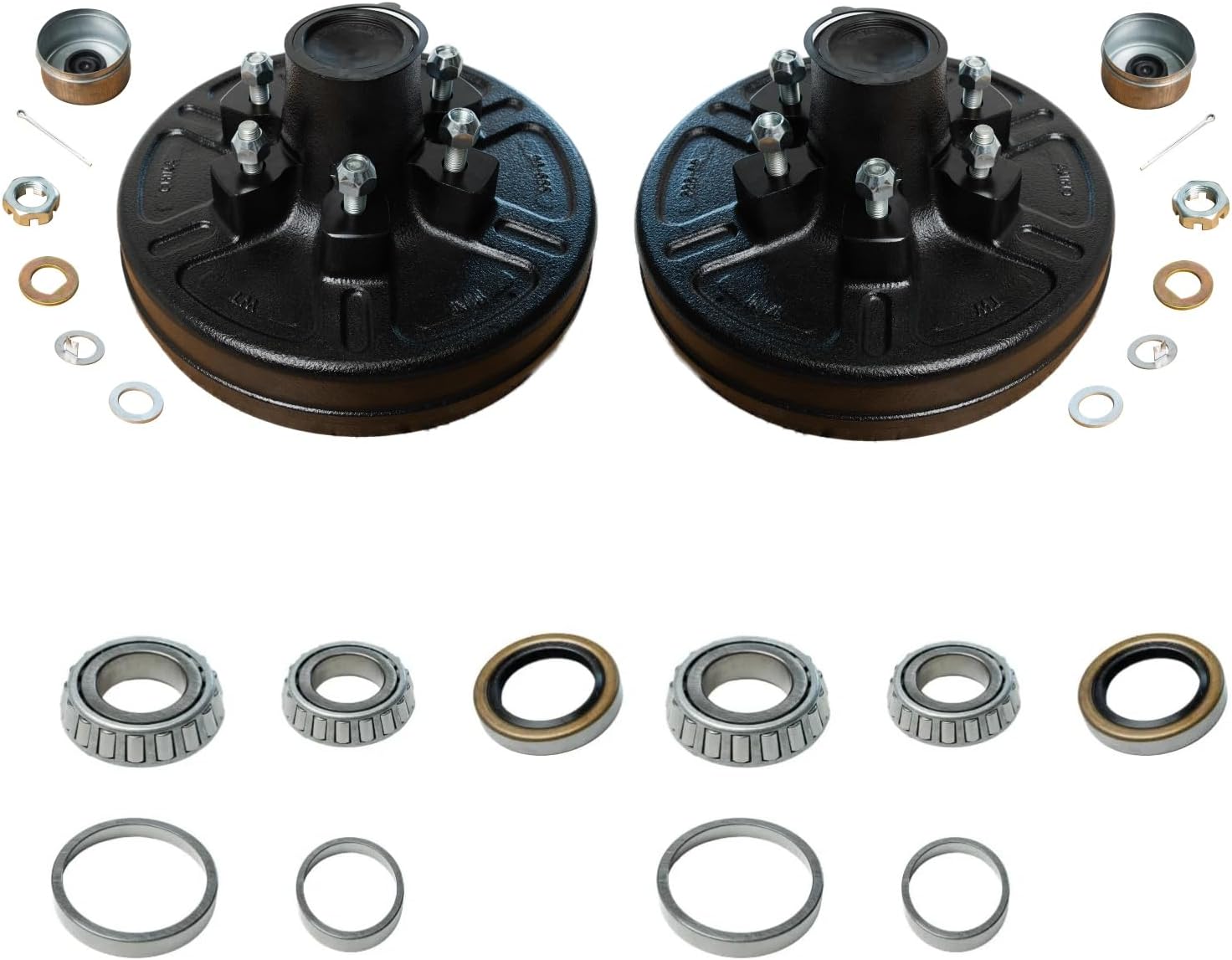 TrailerSupplies 12"x2" Self-Adjusting Brake & Hub Drum Kit – 1 Pair for 7K Axles – 6 on 5.5" Bolt Pattern – Replaces Dexter K23-464-00, 008-201-09