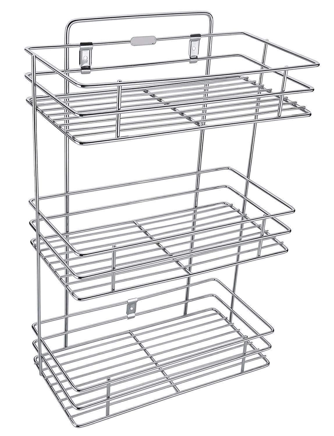 HEET 3 Tier Wall Mounted Stainless Steel Kitchen Rack – Multipurpose Organizer Shelf for Kitchen, Bathroom & Office – Rust Proof Space Saving Stand for Containers, Toiletries & Utility (Silver)