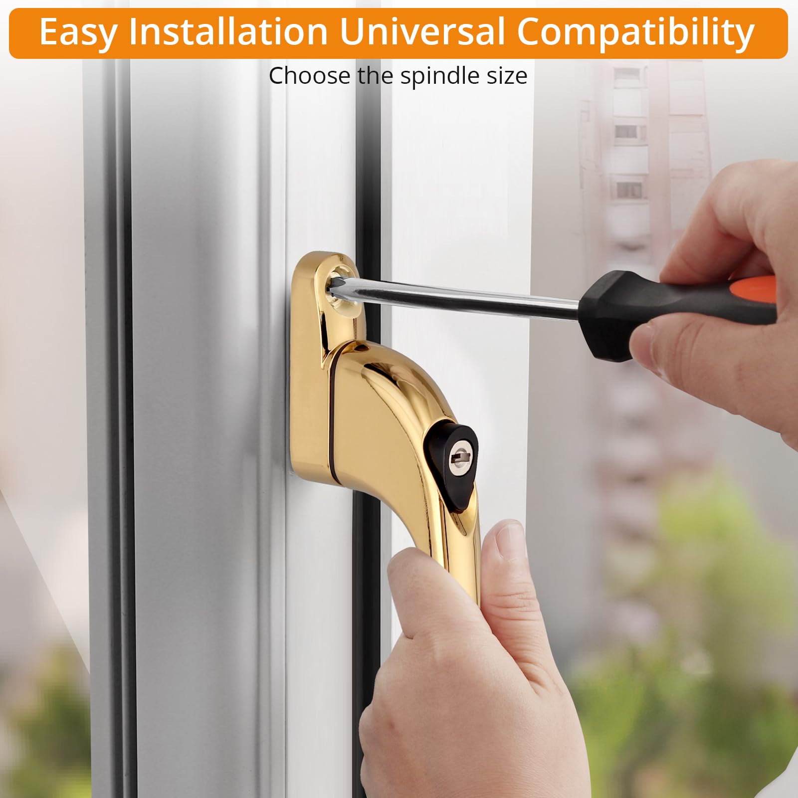 Neoteck 2 maniglie per finestre in linea, chiusura universale con chiave, in alluminio dorato, mandrino regolabile per doppi vetri, sostituzione sicura e durevole per finestre e porte comuni