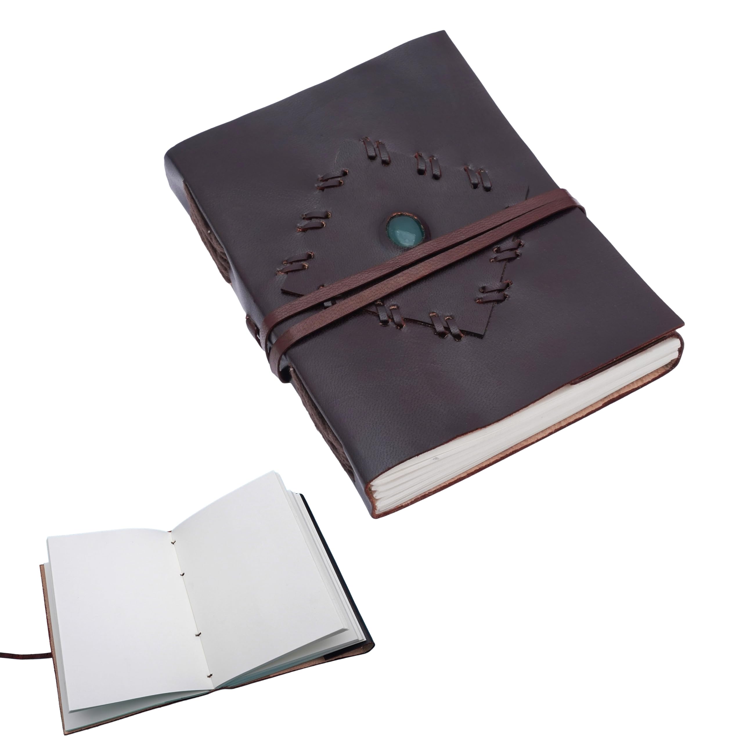 Carnet de notes en cuir véritable avec pierre verte idée cadeau vintage - 8