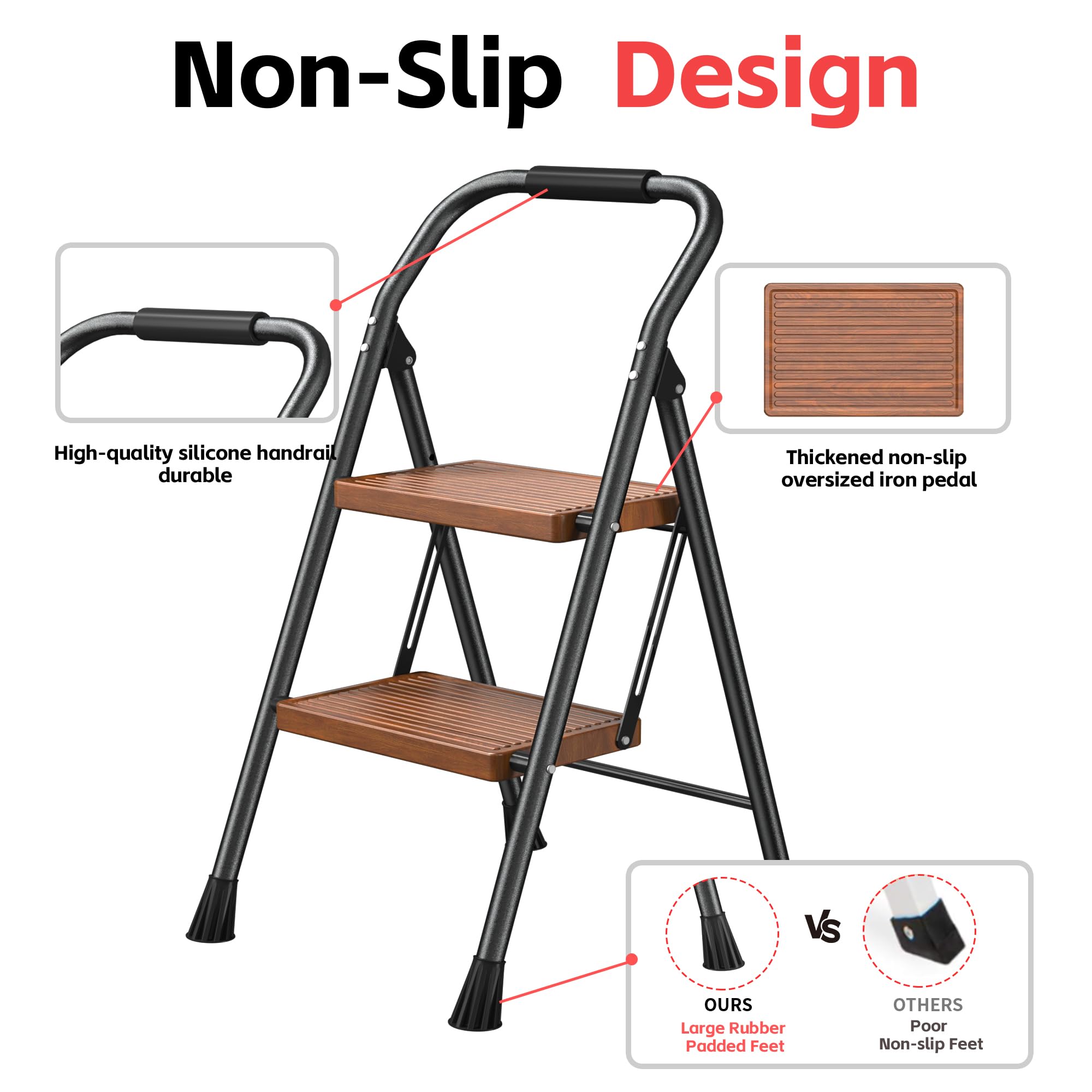 DIAMONDFORGE 6-Step Foldable Step Ladder Stool With Handle – 800lbs Capacity, Anti-Slip Pedals & Feet, No Assembly, For Kitchen & Home Use (Black)