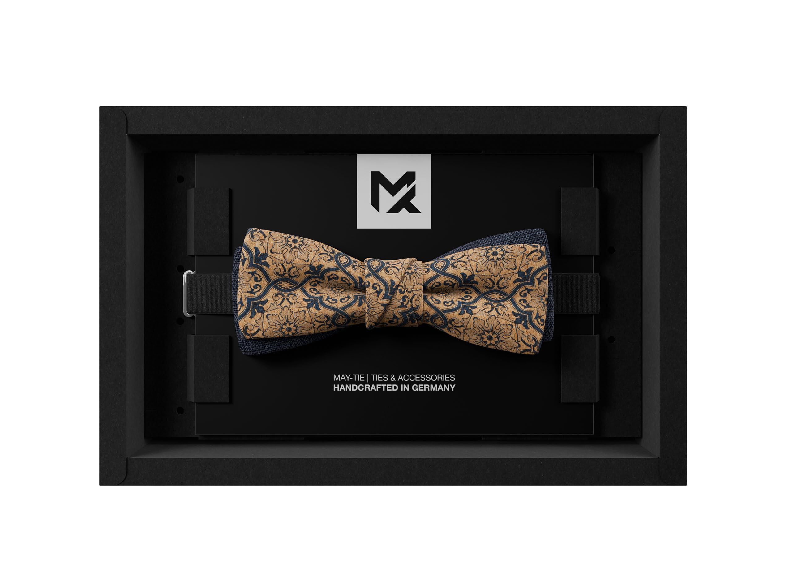 Herren-Fliege aus Leinen + Kork | Barock Blau | Vegane Leinenfliege | Batwing Twist Selbstbinder-Optik | Hochzeit & Festliche Anlässe | Handgefertigt
