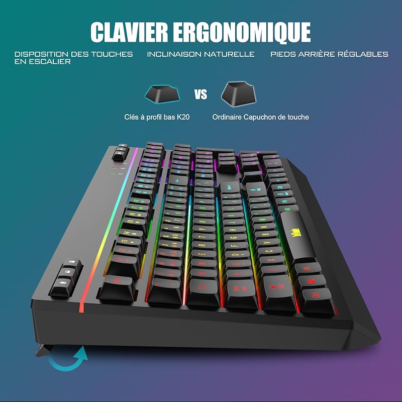 RedThunder K20 Vezeték nélküli billentyűzet és egér szett AZERTY RGB háttérvilágítás 4800 DPI