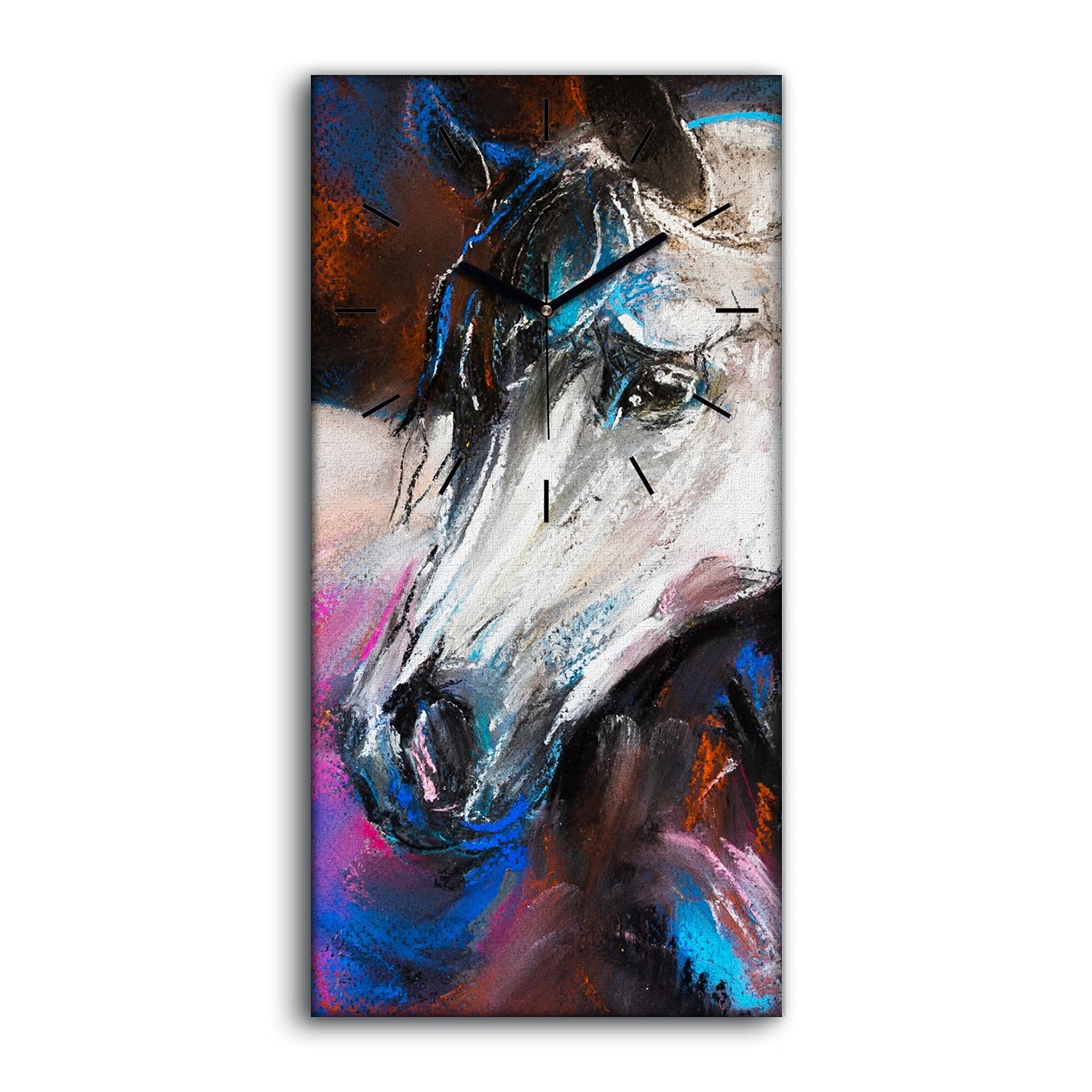 Horloge sur toile cheval coloré pour décoration de salon et chambre moderne