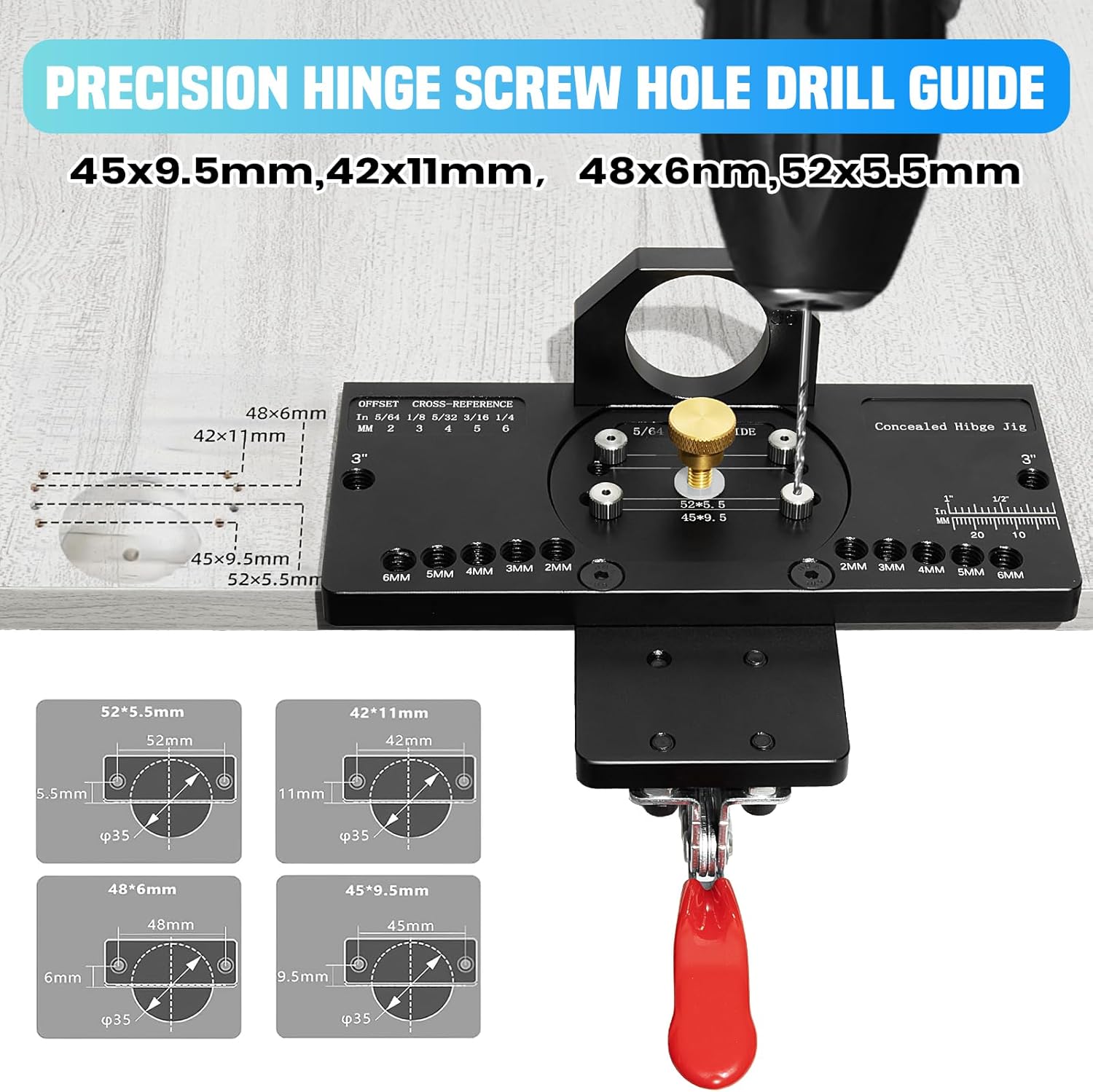 35mm cabinet hinge jig,Concealed Hinge Jig,Cabinet Hinges Mounting Tool,door hinge jig, Hole Drilling Hardware Jigs for Accurate Hinge Installation on Doors & Cabinets（Multiple accessories）