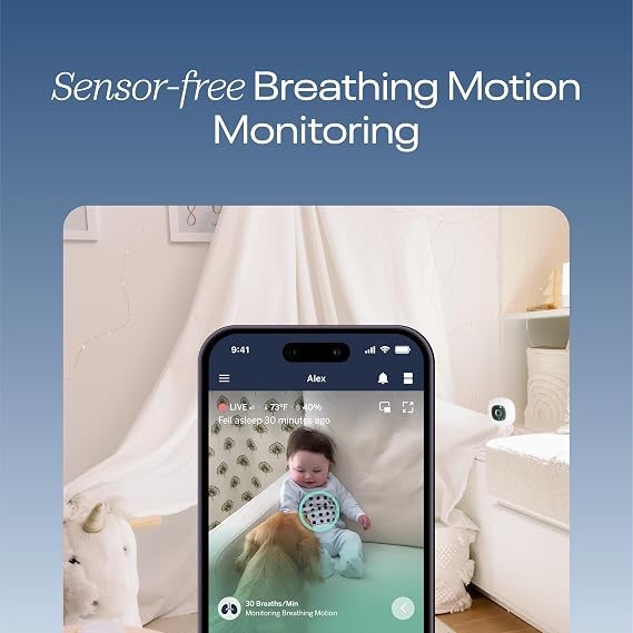 Nanit Pro 1080p HD Smart Baby Monitor & Flex Duo Stand, Featuring Split Screen and Alert Zone Function, Includes Small Breathing Band, White