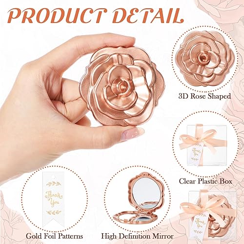 Miniatura 3 de Beeveer Juego de 100 espejos compactos de rosas a granel, recuerdos de fiesta de boda, incluyendo espejos de rosas, etiquetas de agradecimiento,