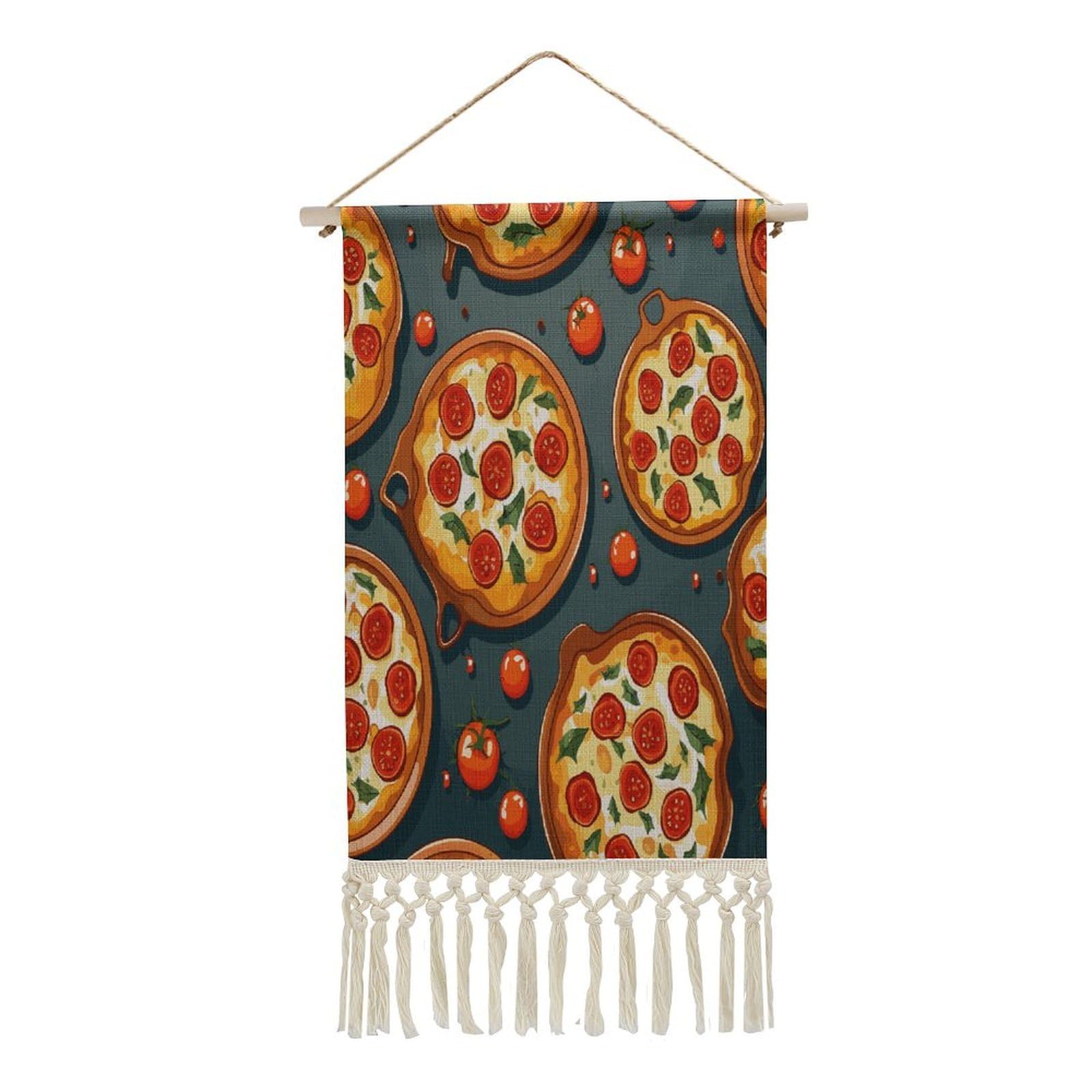 FekiLoot Pizza Food Wall Art Print Decor Art Tapestry with Tassel Cotton Linen Hanging Poster Vintage Aesthetic Wall Art Poster Rustic Wall Art Decor for Home Bedroom Living Room Office