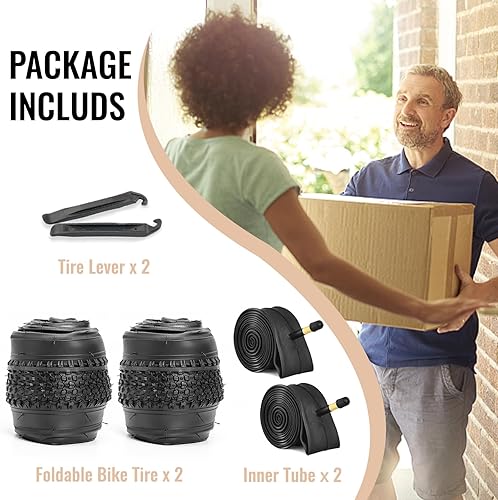 Miniatura 7 de MOHEGIA Juego de neumáticos de bicicleta de montaña 2 unidades de 26 x 1.9527.5 x 2.1 pulgadas plegables de repuesto para bicicletas y tubos