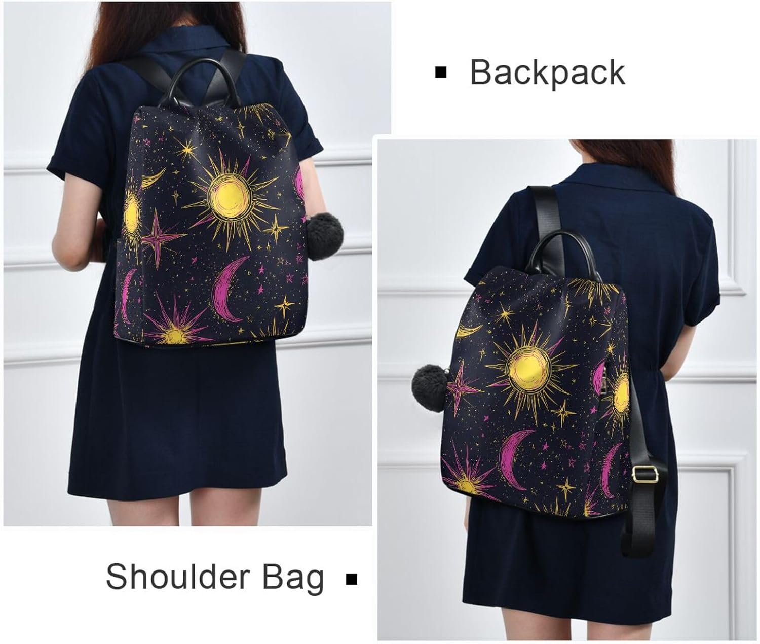 ALAZA Stars Moon Sun Pattern Backpack Purse for Women Anti Theft Fashion Back Pack Shoulder Bag