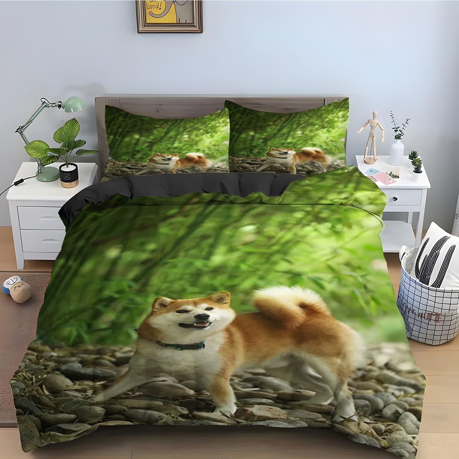 Housse de couette 240x260 corgi parure de lit zippée anti-plis