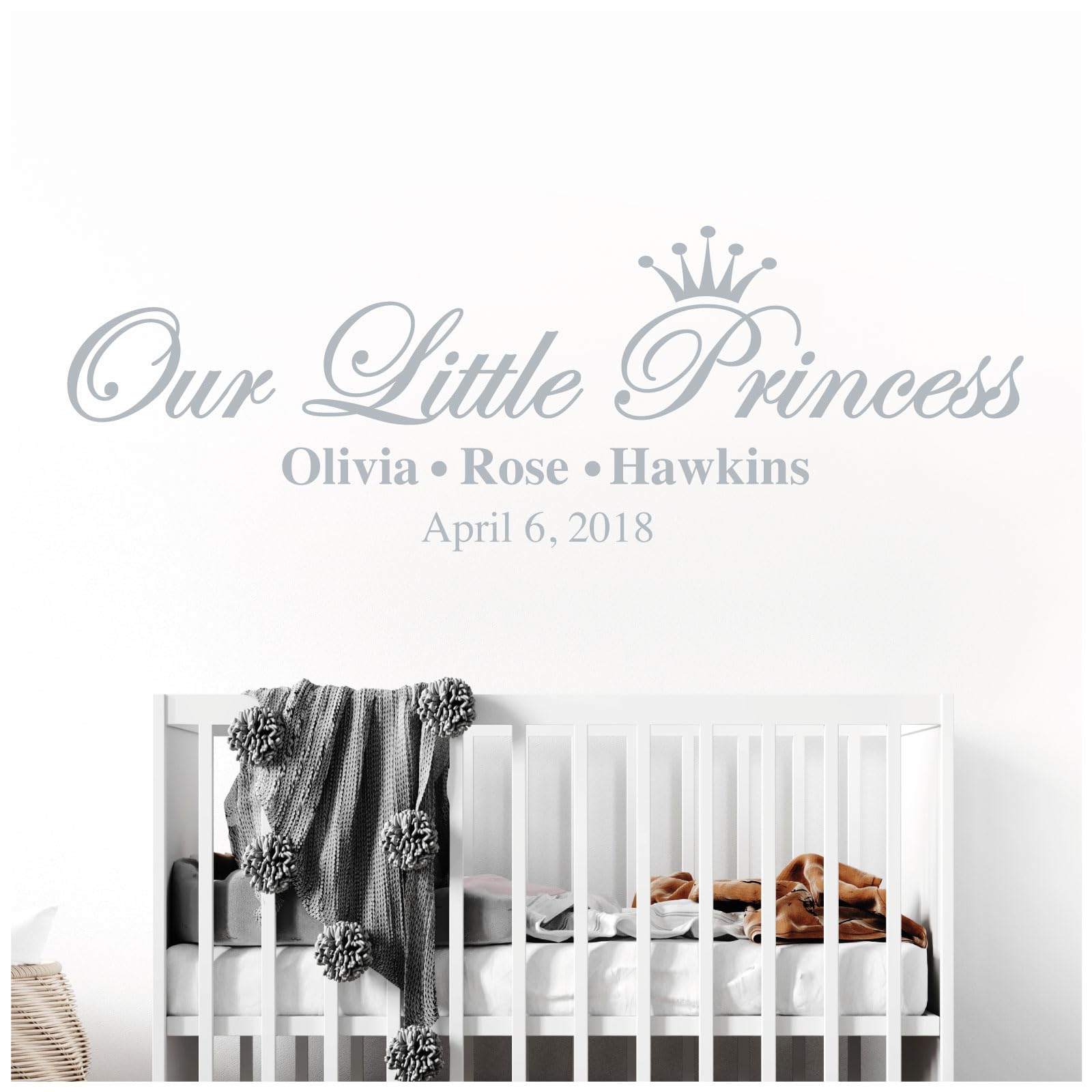 Our Little Princess, Names & Date of Birth - Baby Nursery Girls Wall Sticker [Large] [Silver]