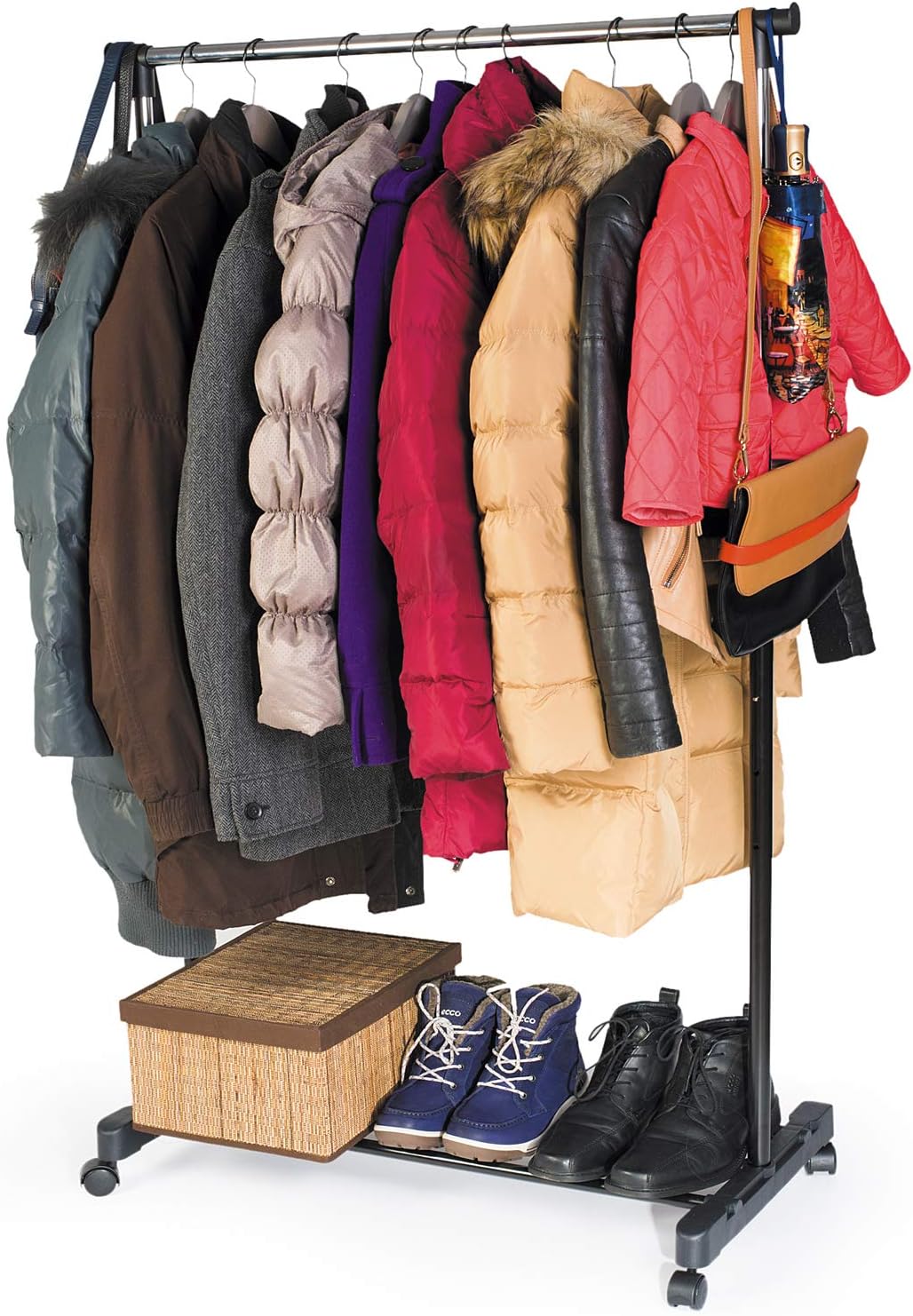 Tatkraft Mercury Clothes Rack on Wheels Adjustable Telescopic Chrome Steel 33 X 16,5 X 40-65"