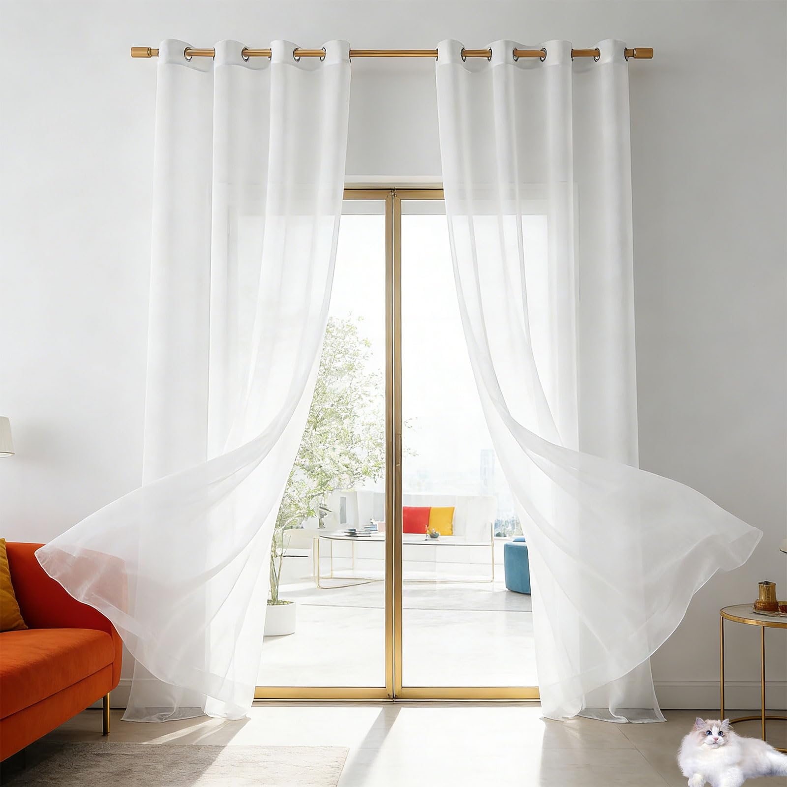 Rideau voilage anti UV blanc 100x280 protégeant des regards et du soleil
