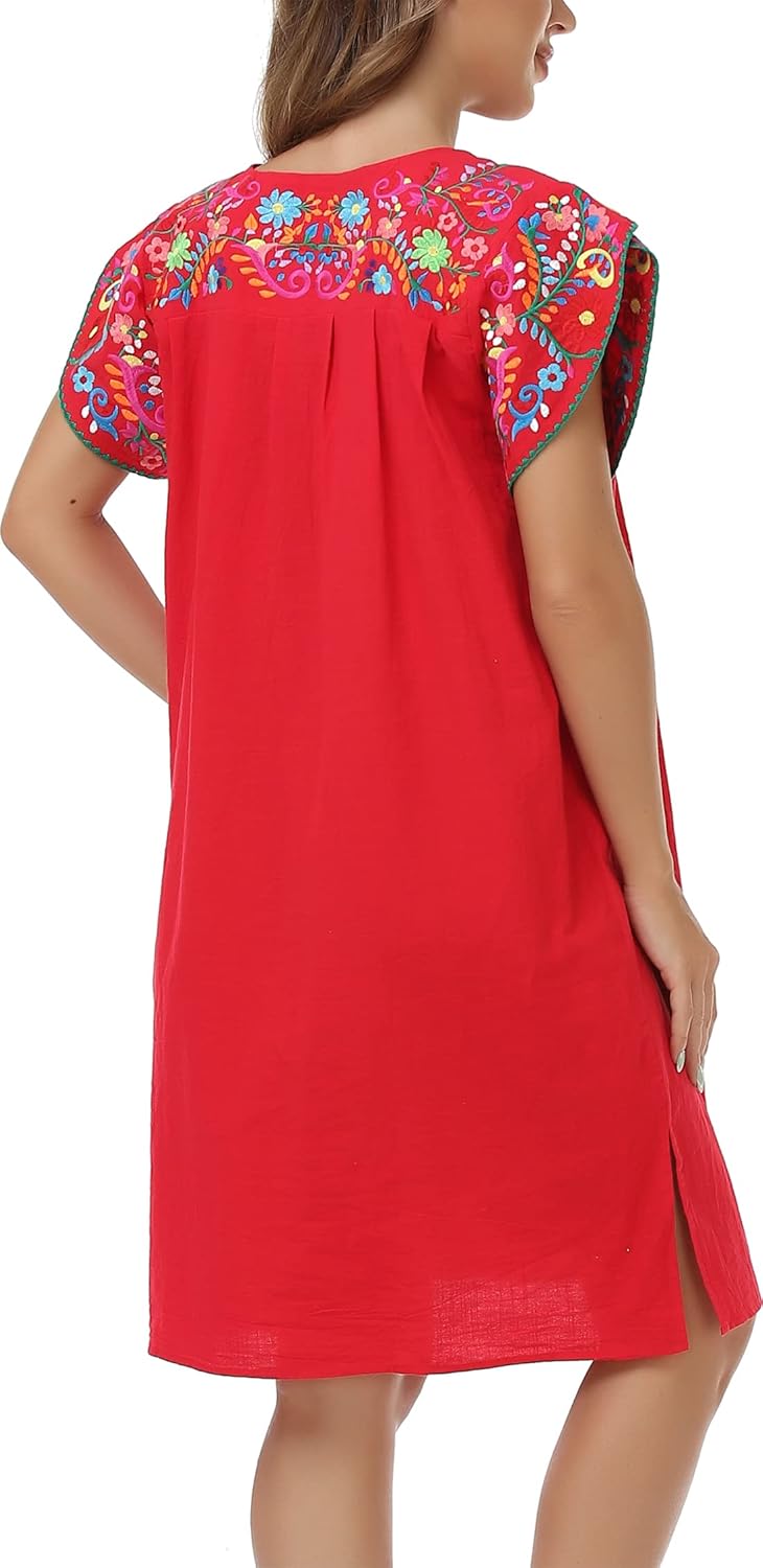 YZXDORWJ Women Summer Mexican Embroidered Boho Peasant Dress Petal Sleeve - Image 7