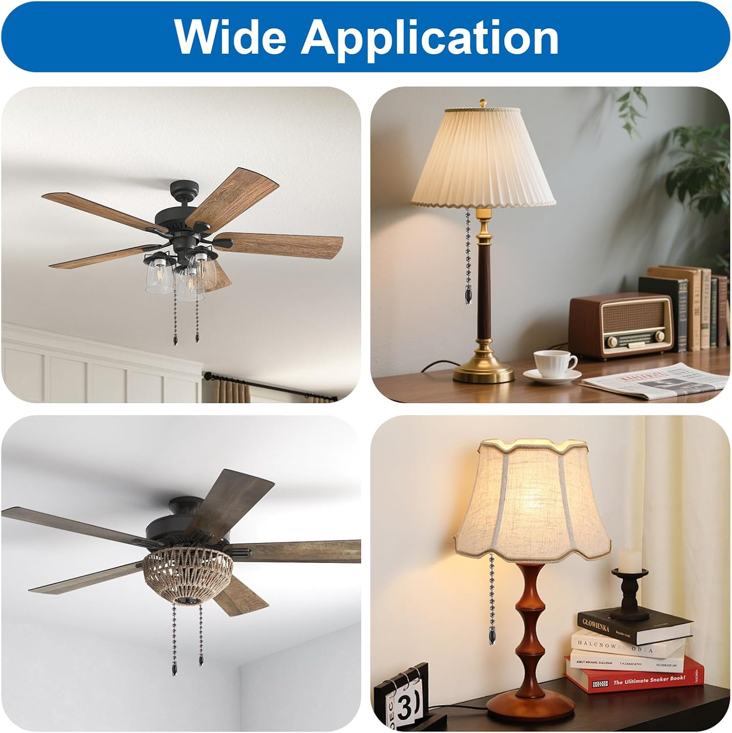 120" Black Ceiling Fan Pull Chain Extender, Rust Proof 3mm Beaded Ball Light Pulls Extension Chains, Metal Lights Pull Chain Extension with 12 Connectors for Pulls Light Fixture and Fan