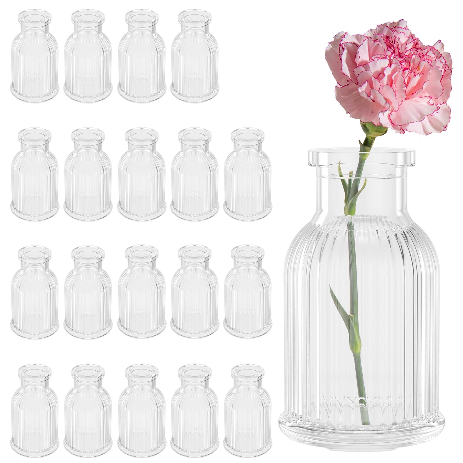 Pack of 20 Small Glass Vases, 90 ml Vases Glass for Flowers, Bud Dried Flowers, Plants, Flower Vases, Striped Mini Vases, Modern for Table Decoration, Wedding Decoration, Birthday Decoration, Garden