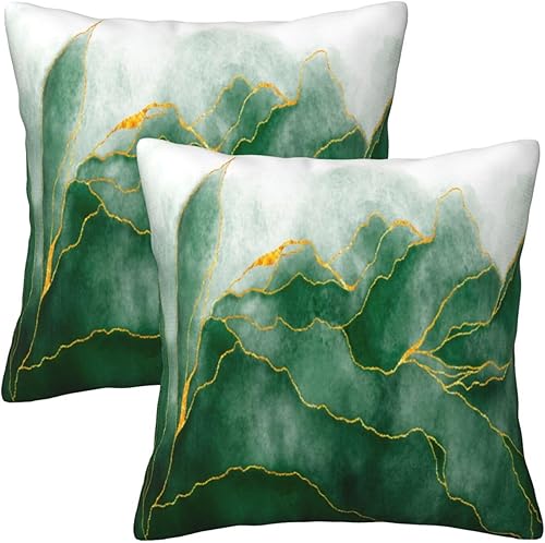 Juego de 2 fundas de almohada decorativas de mármol verde y dorado de 18 x 18 pulgadas, fundas de almohada cuadradas para decoración del hogar, sala