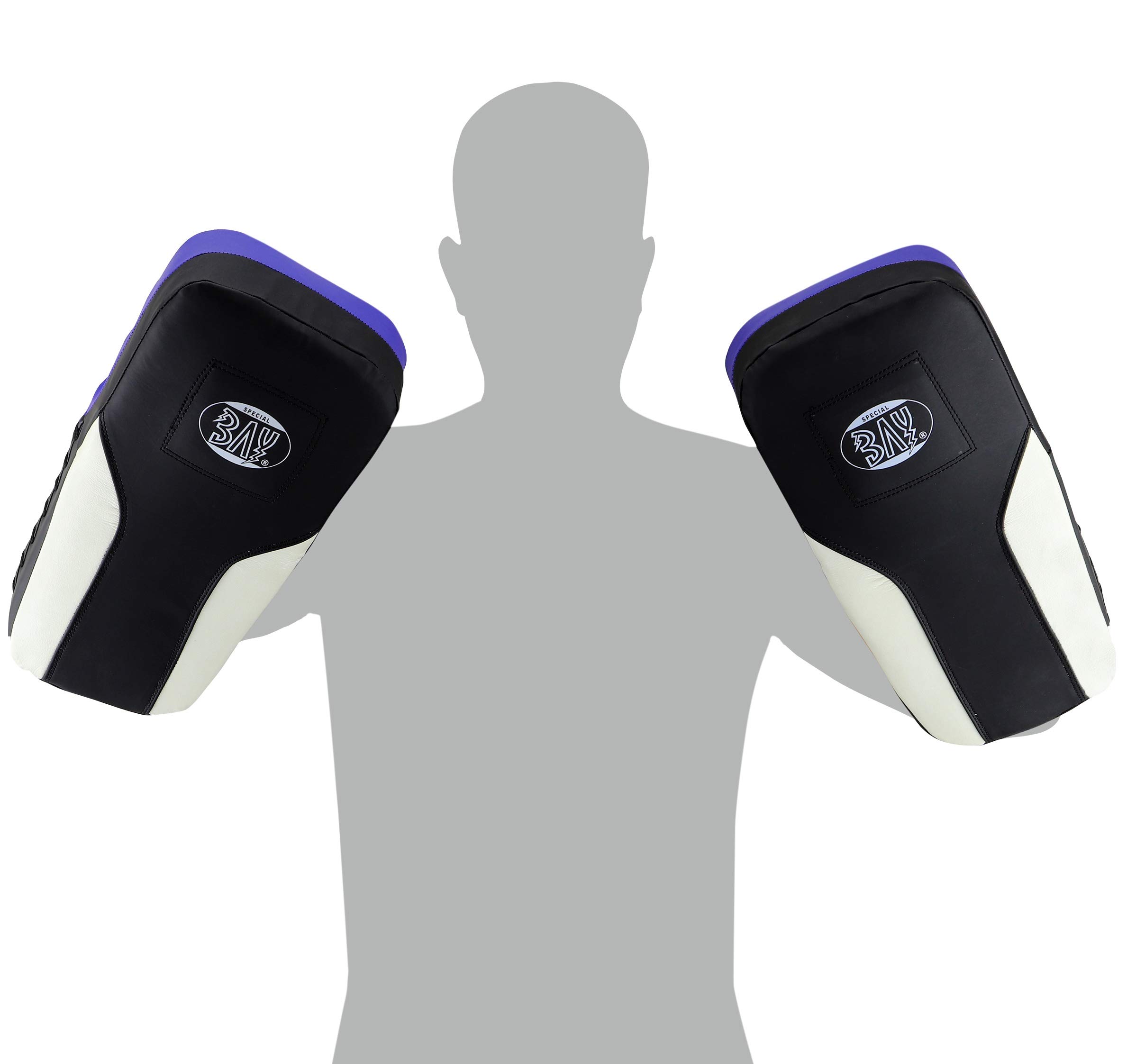 BAY LEDER PRO TECH Arm-Pratzen, Handpratzen, Armschlagpolster, vorgekrümmt, schwarz, Pratzen, krumm, Schlagpolster Schlagkissen Trainerpratzen Kickboxen, Muay Thai Thaiboxen MMA Handschlagpolster