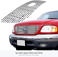 Vista 3 de APS Compatible con Ford F-150 1999-2003 Harley Davidson Lightning, estilo panal con logotipo, rejilla principal superior de acero inoxidable cromado