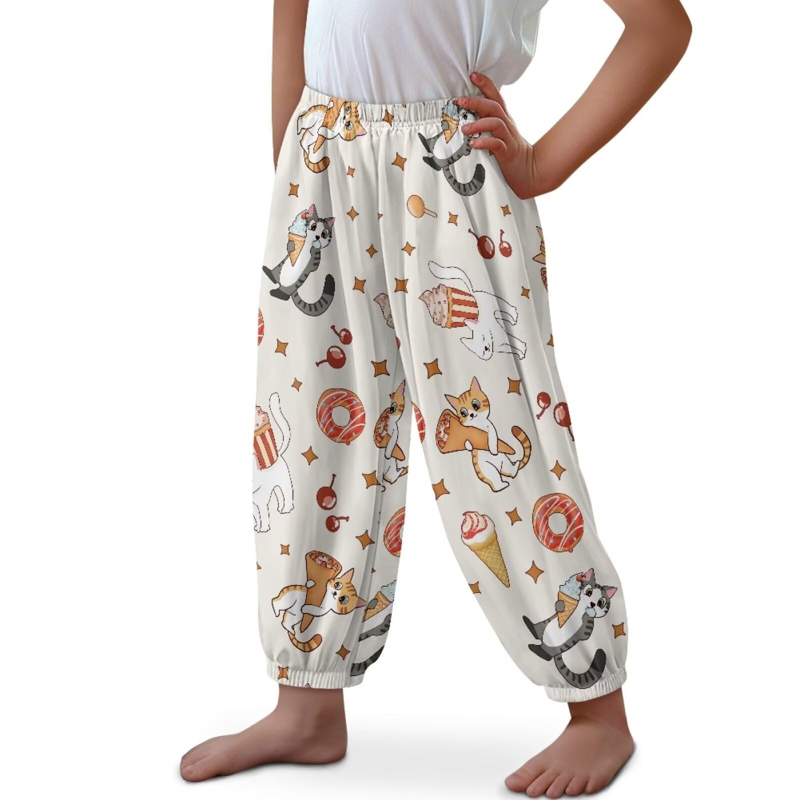 BYCHECAR Cat Beach Pants for Girls Baggy Yoga Pants Kids Casual Joggers Toddler Loose Fit Pants School Trousers Size L