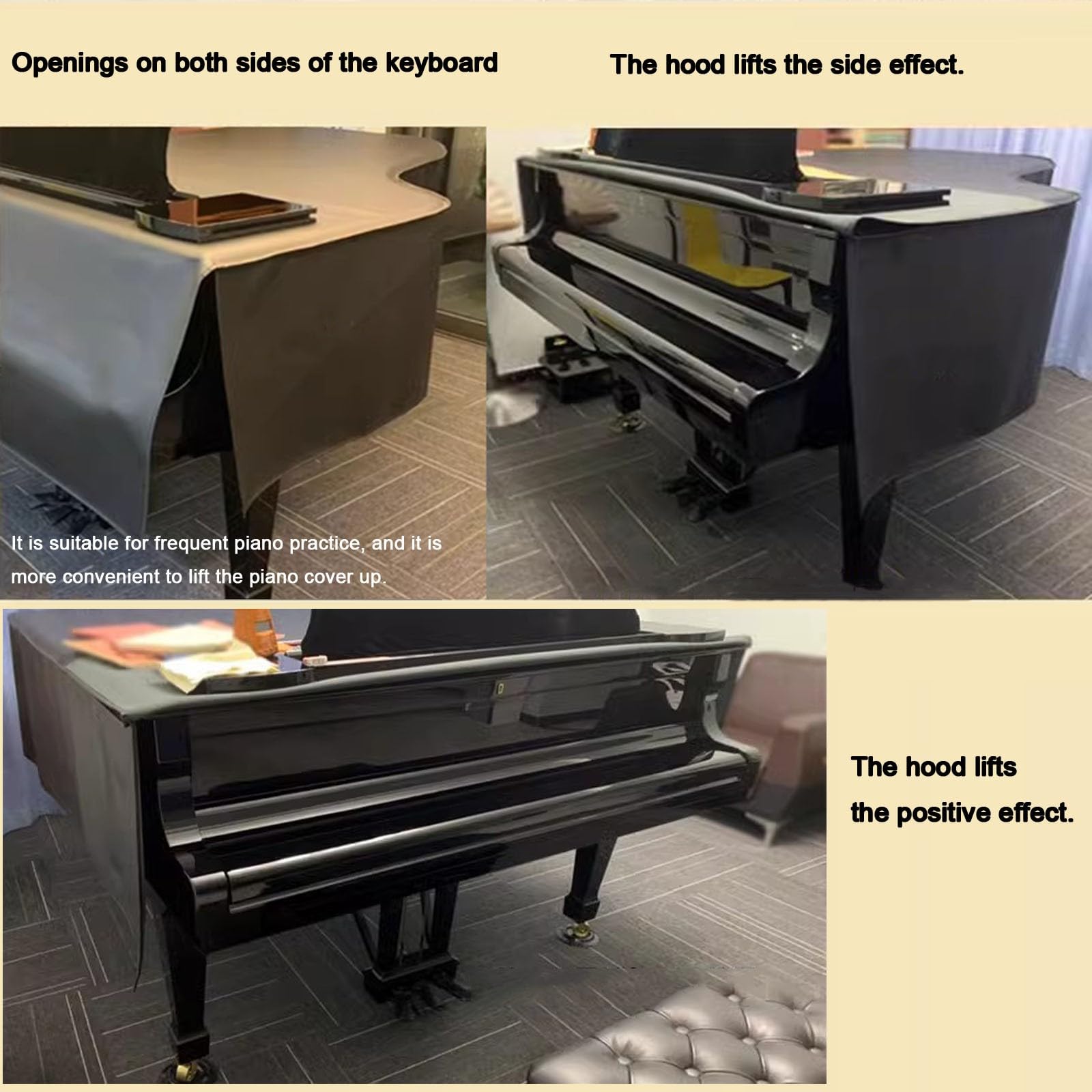 Copertura per pianoforte a coda in pelle a triangolo completo resistente all'umidità e alla polvere, adatta alla maggior parte dei pianoforti a coda standard (A 160 cm) durevole e protettiva per