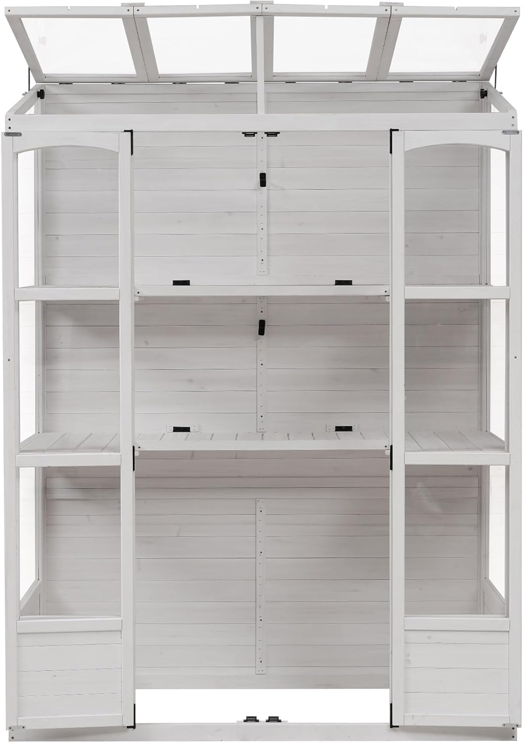 White 78-inch Wooden Greenhouse Cold Frame with 4 Independent Skylights and 2 Folding Middle Shelves, Walk-in Outdoor Greenhouse, for Porches, Balconies, Backyards，Porch, Garden, Lawn, Yard, Bistro