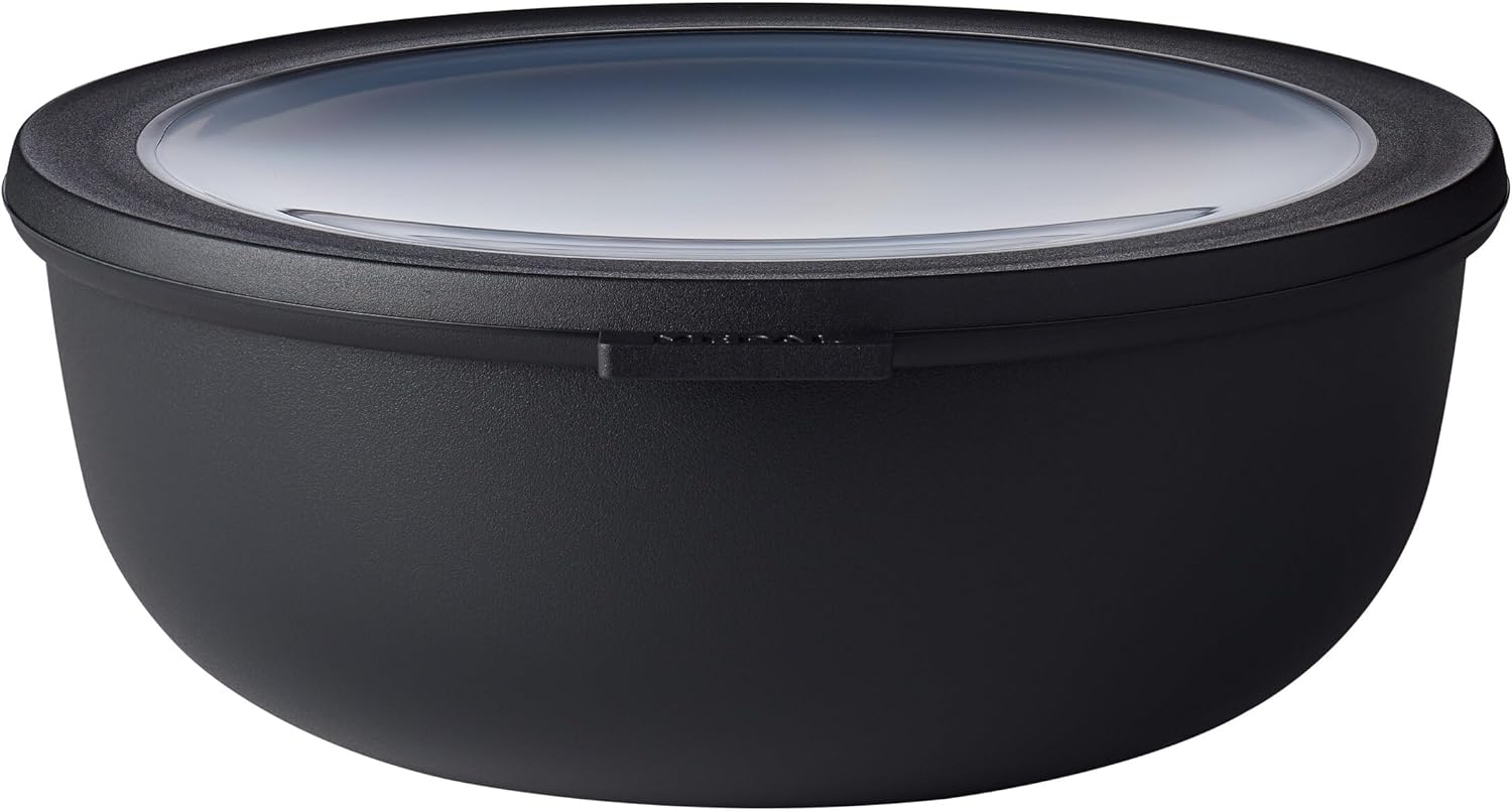 Mepal Cirqula 76oz/2,250ml Multi Food Storage & Shallow Serving Bowl with Transparent Lids | Perfect for Food Prep | Microwave & Dishwasher Safe | Nordic Black | Made in Holland