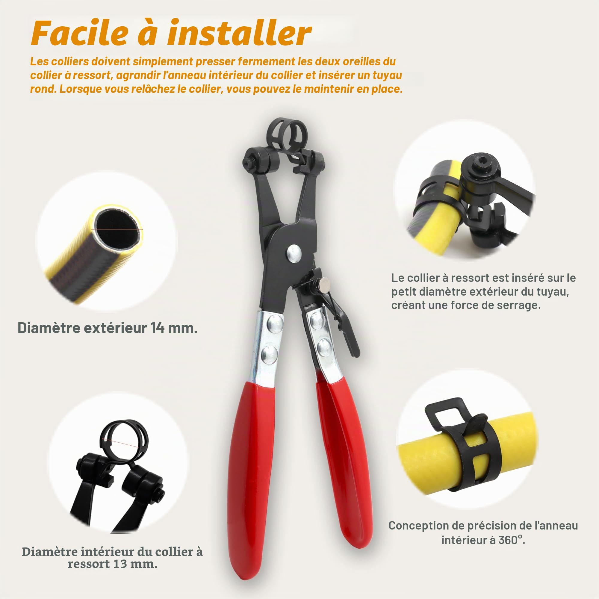 DIYoung 120 Pièces Colliers de Serrage à Ressort 7-22 mm, Noir Clips à Ressort avec Pince, pour Tuyaux et Conducteurs de Carburant (12 Tailles + Pince)