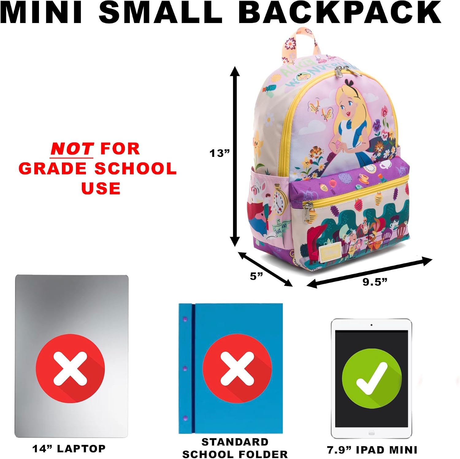 Wondapop Disney Alice in Wonderland Tea Party 13" Deluxe Nylon Mini Backpack