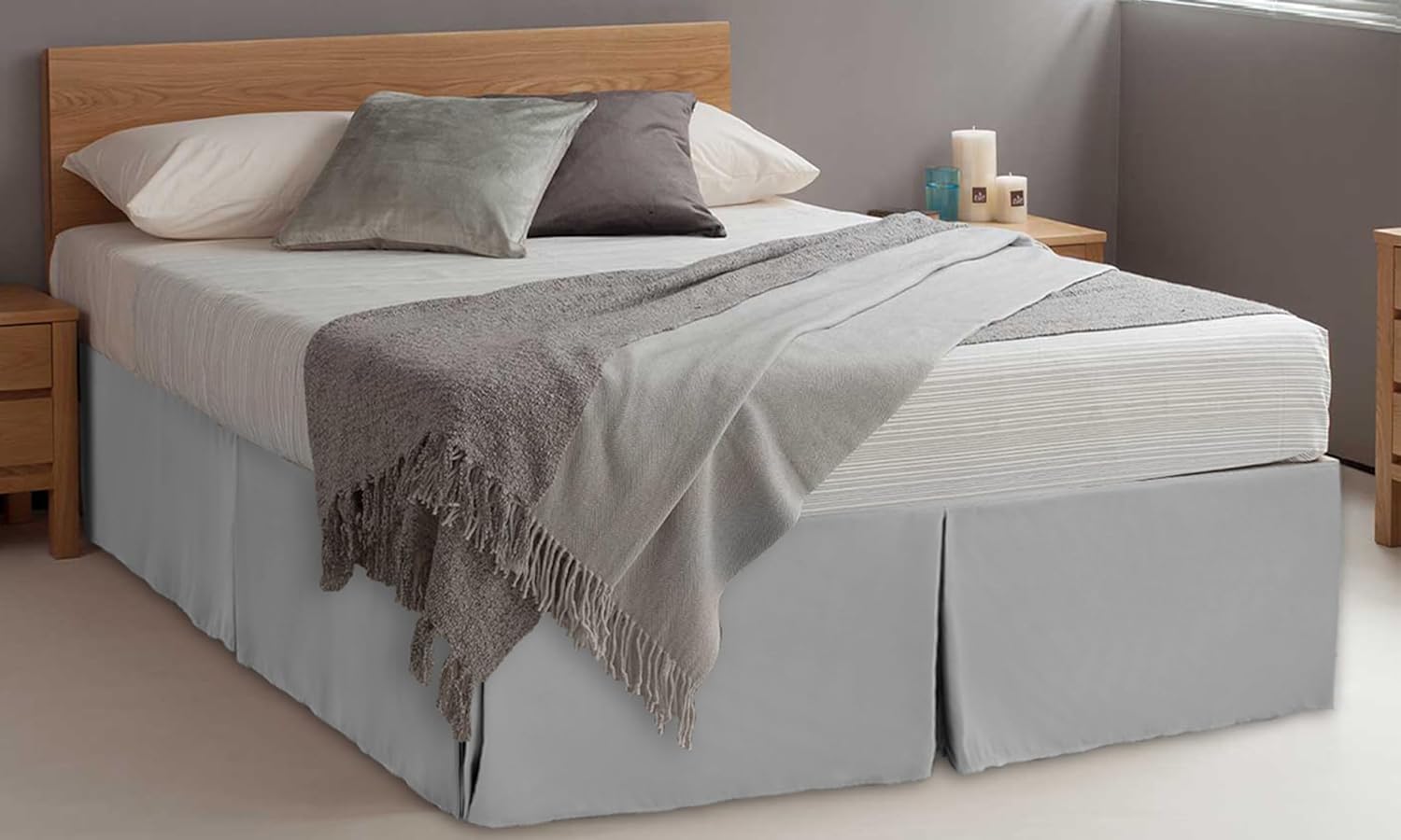Grey Queen Brushed Microfiber Pleated Bed Skirt with 16 Inch Drop