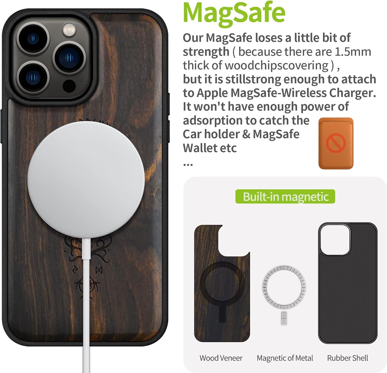 Carveit Magnetic Wood Case for iPhone 14 Pro Max [Natural Wood & Black Soft TPU] Unique & Classy Wooden Shockproof Protective Cover Compatible with magsafe (Viking -Blackwood)